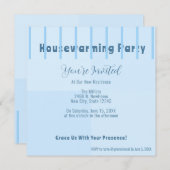 シックモダンブルーフェンス引っ越し祝いパーティーパーティー招待状 案内状 (正面/裏面)