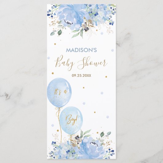 シックモダンブルーフローラバルーン赤ちゃんシャワーメニュー プログラム (裏面)