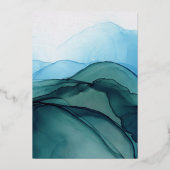 シックモダンブルー水彩保存日付金ゴールド 箔招待状 (裏面)