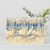 シックモダンブルー王室の金ゴールドグリッタードリップ サンキューカード (スタンド正面)