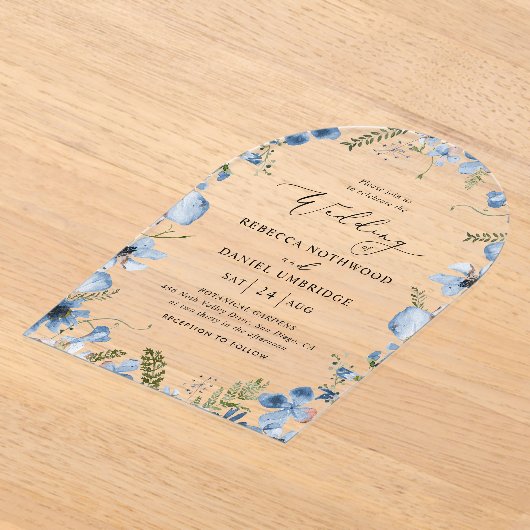 シックモダンブルー結婚ズ アクリル招待状 (レイダウン)