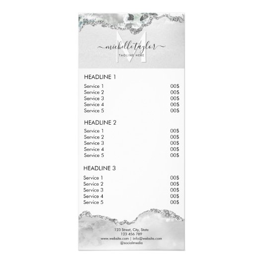 シックモダンプライスリストサービスモノグラムシルバー ラックカード (正面)