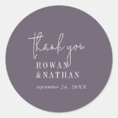 シックモダンプラムパープルサンキューステッカー ラウンドシール (正面)