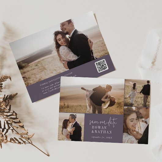 シックモダンプラムパープルフォトコラージュ セーブザデート