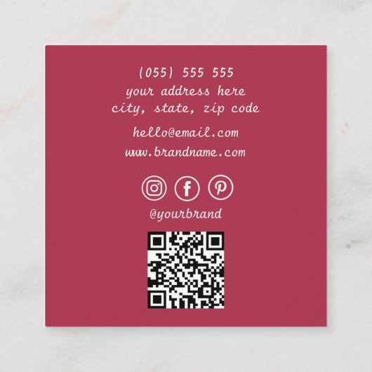 シックモダンプロフェッショナルメイクアップアーティストQRコード スクエア名刺 (裏面)