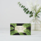 シックモダンプロフェッショナル，ブラック，パーム葉 名刺 (スタンド正面)