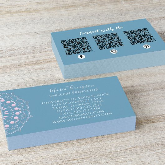 シックモダンプロフェッショナルQRコードソーシャルメディアブルー 名刺