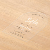 シックモダンベビーバプテスマ アクリル招待状 (レイダウン)