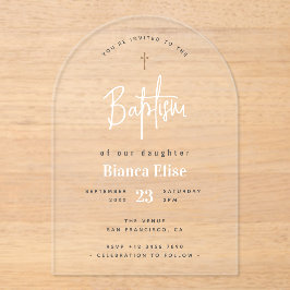 シックモダンベビーバプテスマ アクリル招待状
