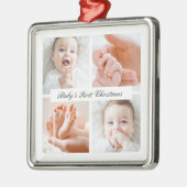 シックモダンベビー初めてのクリスマス4フォトホリデー メタルオーナメント (左)