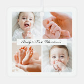 シックモダンベビー初めてのクリスマス4フォトホリデー メタルオーナメント (正面)