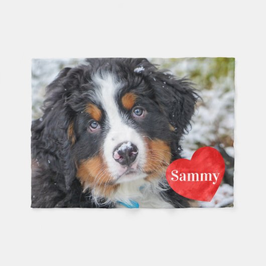 シックモダンペットフォトパーソナライズされたドッグ恋人 フリースブランケット (正面(横))