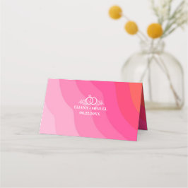 シックモダンホットオレンジ結婚ピンク プレイスカード