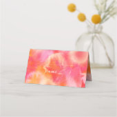 シックモダンホットピンクとオレンジ色のウォーター結婚カラー プレイスカード (正面)