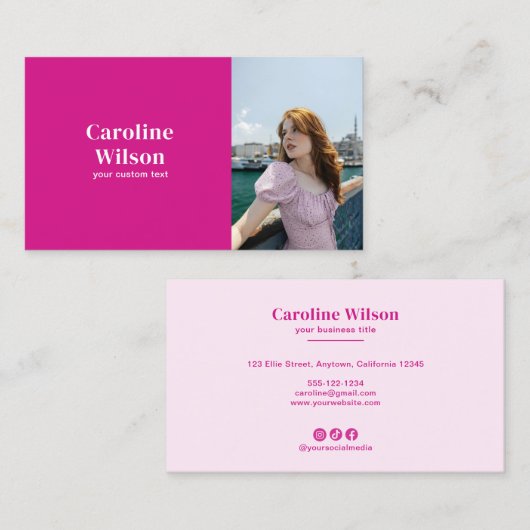 シックモダンホットピンクプロフェッショナル写真ガーリー 名刺 (正面/裏面)