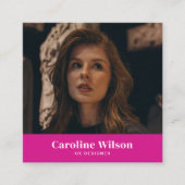 シックモダンホットピンクQRコードフォトガーリー スクエア名刺 (正面)