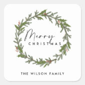 シックモダンホリエレガントーベリーリースクリスマス スクエアシール (正面)