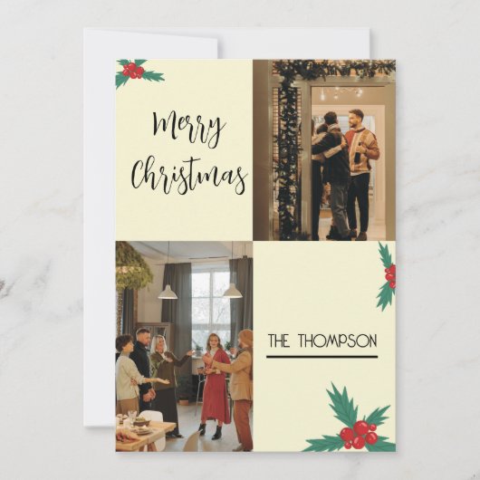 シックモダンホリーベリーメリークリスマス2写真 シーズンカード (正面)
