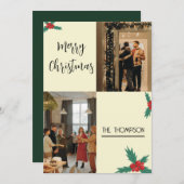 シックモダンホリーベリーメリークリスマス2写真 シーズンカード (正面/裏面)