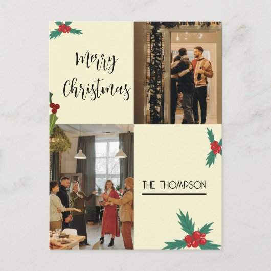 シックモダンホリーベリー2フォトメリークリスマス シーズンポストカード (正面)