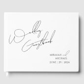 シックモダンホワイトとブラックのスクリプ結婚ト ゲストブック (正面)