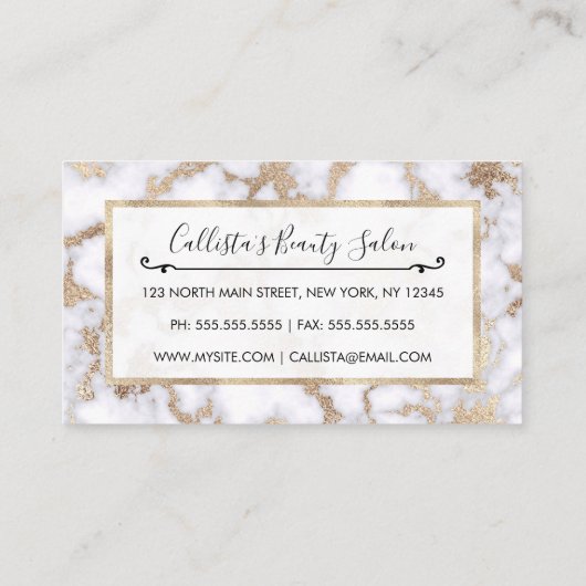 シックモダンホワイトゴールドフォイル大理石パターン ロイヤリティカード (裏面)