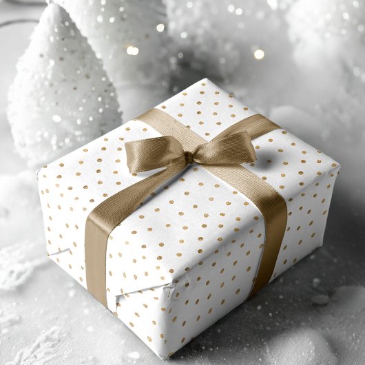 シックモダンホワイトフェイク金ゴールドストライプ、シェブロン&ドット ラッピングペーパーシート