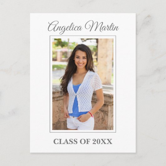 シックモダンホワイト卒業パーティー写真 ポストカード (正面)