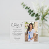 シックモダンホワイト卒業写真のお知らせ ポストカード (スタンド正面)