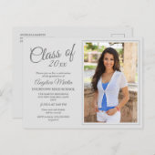 シックモダンホワイト卒業写真のお知らせ ポストカード (正面/裏面)