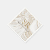 シックモダンホワイト大理石金ゴールドグリッターモノグラム スタンダードカクテルナプキン (角)