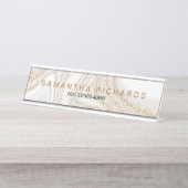 シックモダンホワイト大理石金ゴールドグリッター名 デスクネームプレート (正面)