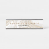 シックモダンホワイト大理石金ゴールドグリッター名 デスクネームプレート (正面)