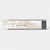 シックモダンホワイト大理石金ゴールドグリッター名 デスクネームプレート (正面)