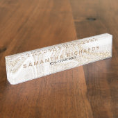 シックモダンホワイト大理石金ゴールドグリッター デスクネームプレート (側面)