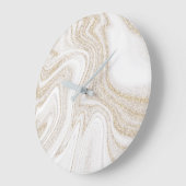 シックモダンホワイト大理石金ゴールドグリッター ラージ壁時計 (傾斜)