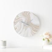 シックモダンホワイト大理石金ゴールドグリッター ラージ壁時計 (ホーム)