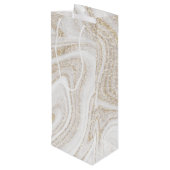 シックモダンホワイト大理石金ゴールドグリッター ワインギフトバッグ (裏面アングル)