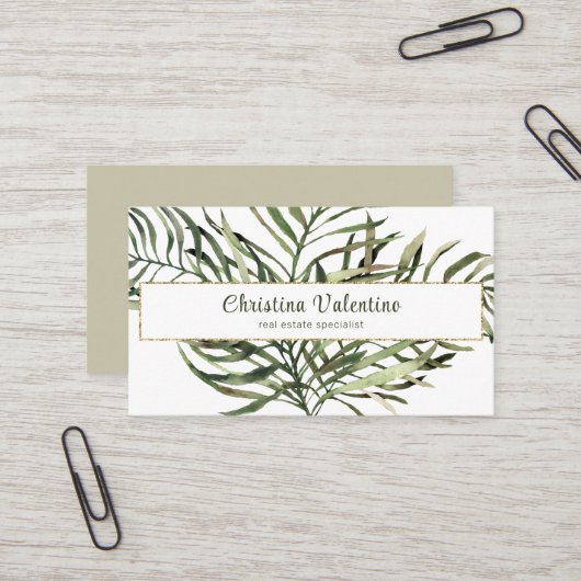 シックモダンボタニカル緑の名刺 名刺 (正面/裏面インサイチュ)