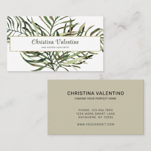 シックモダンボタニカル緑の名刺 名刺 (正面/裏面)