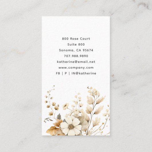 シックモダンボヘミアンウォーターカラーボホ花模様 名刺 (裏面)