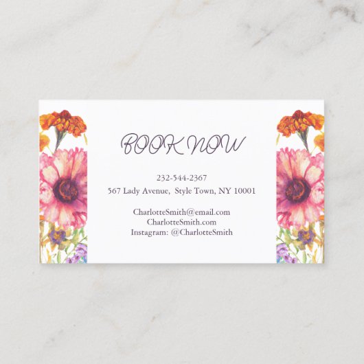 シックモダンボヘミアンウォーターカラーボホ花模様 名刺 (裏面)