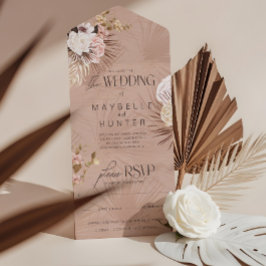 シックモダンボヘミアン水カラーフローラ結婚ズ オールインワン招待状