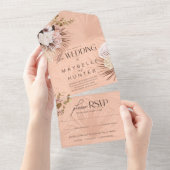 シックモダンボヘミアン水カラーフローラ結婚ズ オールインワン招待状 (貼ってはがせる)