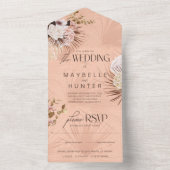 シックモダンボヘミアン水カラーフローラ結婚ズ オールインワン招待状 (内側)