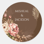 シックモダンボヘミアン水カラーフローラ結婚ズ ラウンドシール (正面)