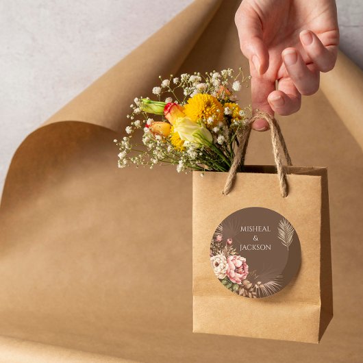 シックモダンボヘミアン水カラーフローラ結婚ズ ラウンドシール