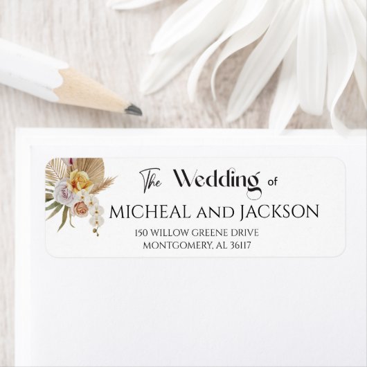 シックモダンボヘミアン水カラーフローラ結婚ラボ ラベル (インサイチュ)