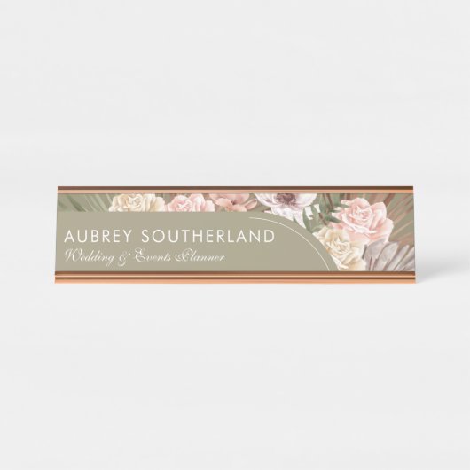 シックモダンボヘミアン水カラー花模様フォトアーチ デスクネームプレート (正面)