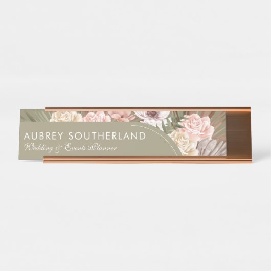 シックモダンボヘミアン水カラー花模様フォトアーチ デスクネームプレート (正面)